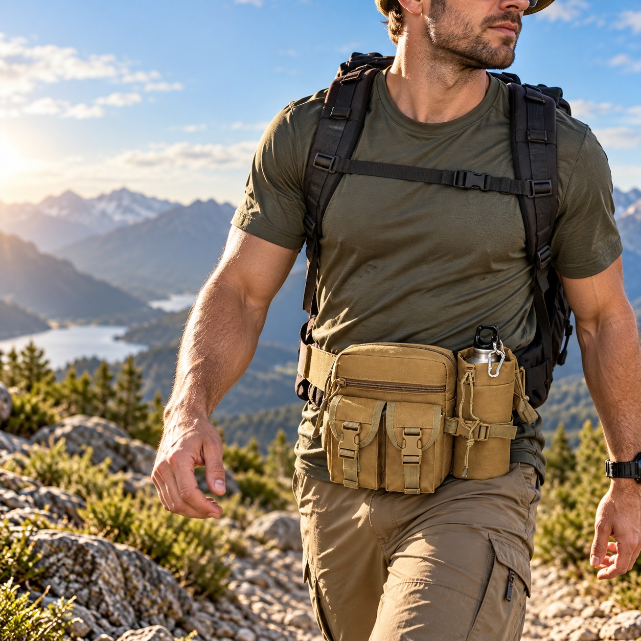 多機能戦術ウエストバッグ。防水仕様で、ボトルポーチ付き。アウ - Hiking Backpack Waterproof のレビューと価格