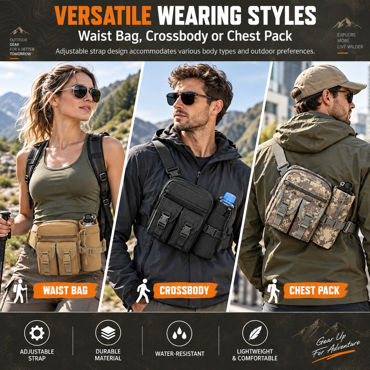 多機能戦術ウエストバッグ。防水仕様で、ボトルポーチ付き。アウ - Hiking Backpack Waterproof のレビューと価格